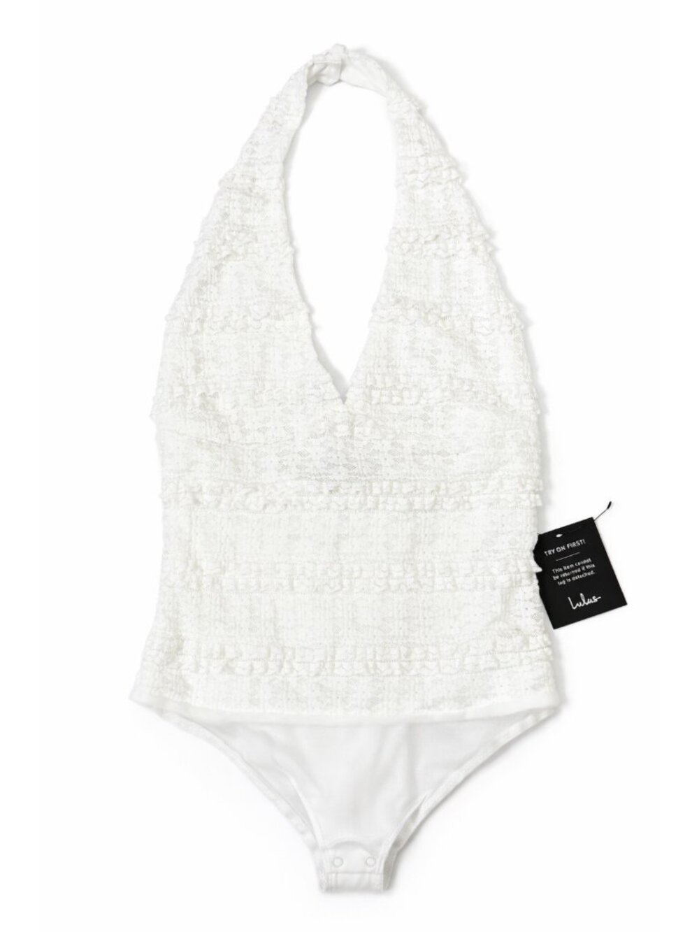 NWT Lulus Lorna Lace Halter Neck Bodysuit White Size Small - Picture 4 of 8